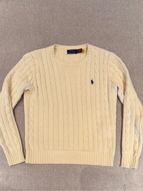 Polo by Ralph Lauren Cream Cable-Knit Crewneck Sweater with Navy Pony